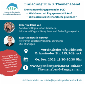 Mehr über den Artikel erfahren Themenabend „Ehrenamt und Engagement im Saale-Orla-Kreis“ – Austausch, Impulse und neue Ideen